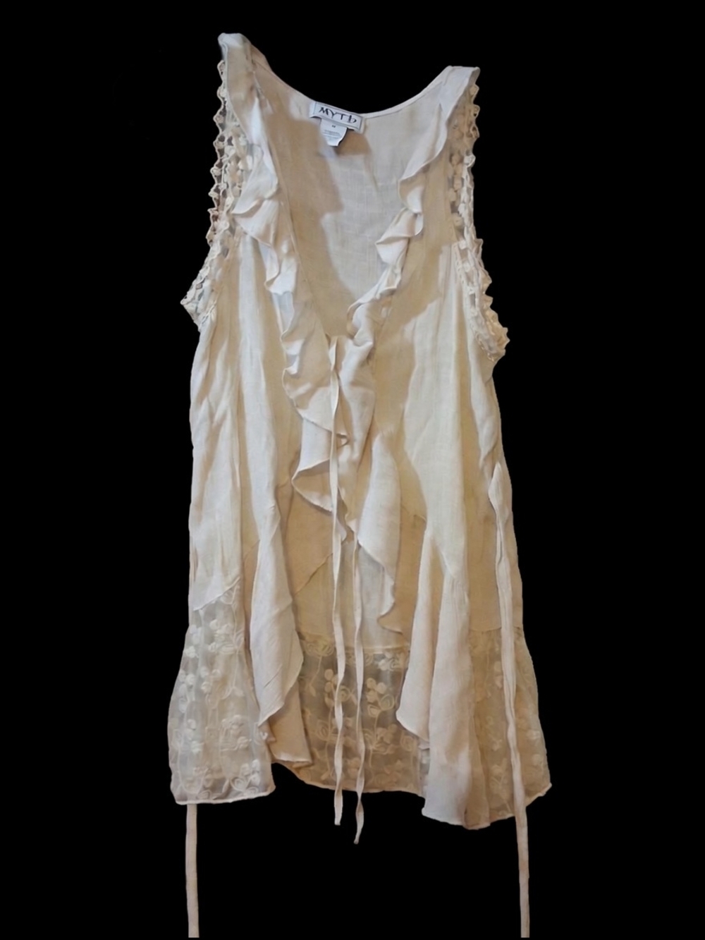 Myth Linen Ruffle-Front Sleeveless Top in Cream